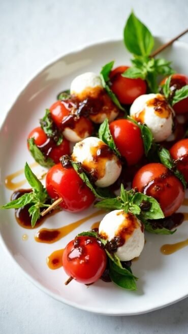 caprese skewers with glaze