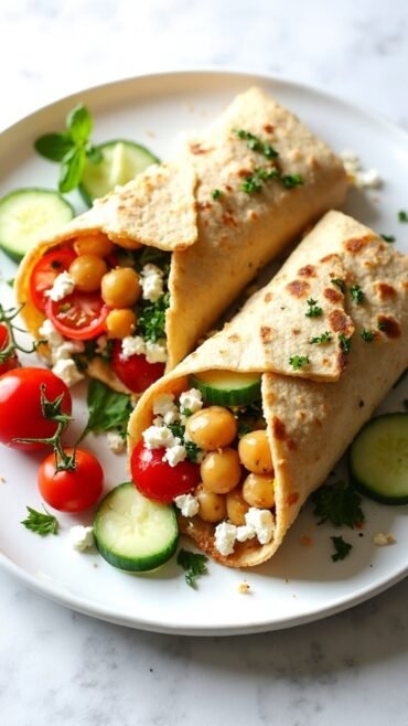 chickpea filled mediterranean wrap