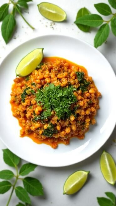 hearty lentil spinach dish