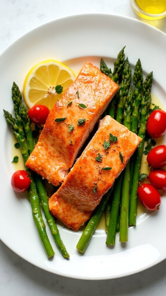 Baked Salmon With Asparagus and Cherry Tomatoes